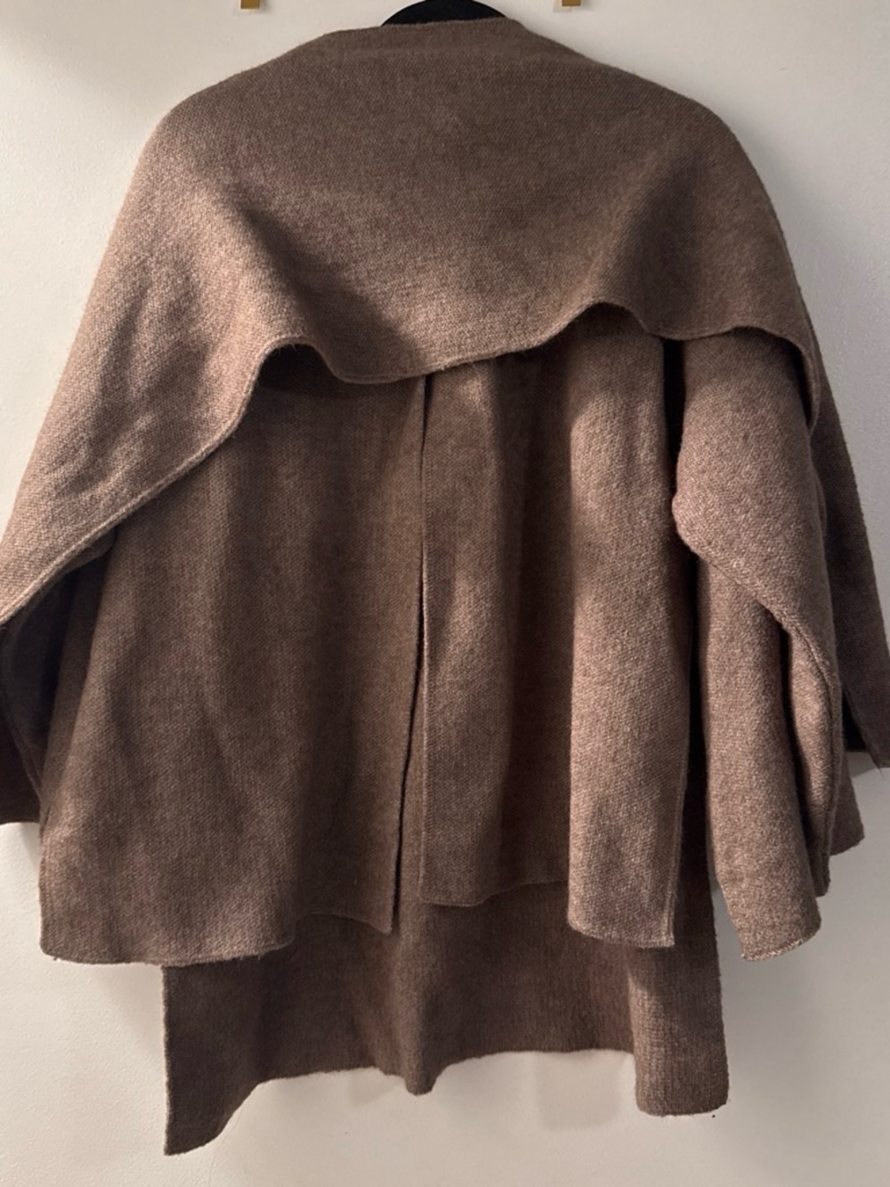 Brown Layered Open-Front Women's Sweater with attached scarf
